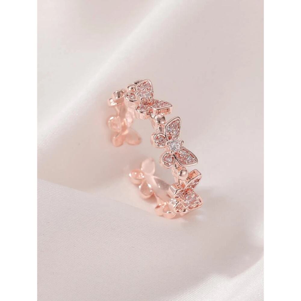 Minimalist Versatile Copper Butterfly Ring Artificial Zircon Inlaid, Daily Wear